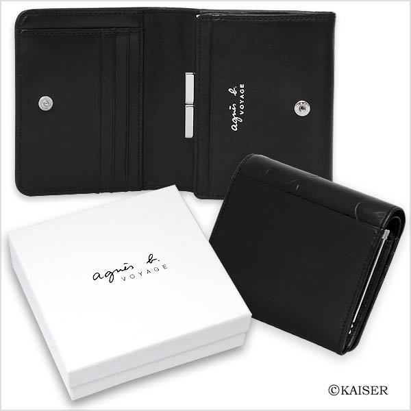 アニエス・ベー/agnis.b/agnesb/服飾小物/財布(サイフ/さいふ)/AB-PS070825-MONO-01-SV/2つ折小銭入れ付き財布(ロゴ押しモノグラム)/ブラック