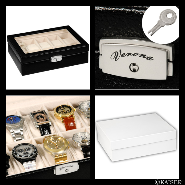 ヴェノナ/VENONA/VN-189995/腕時計ケース（ウオッチ・ケース）/腕時計収納ケース（コレクション・ボックス）/腕時計収納ケース１０本用（腕時計コレクション・ボックス１０本用）/カーフ＋アクリル＋メタル/ブラック＋ベージュ
