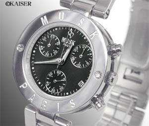 MUSK（ムスク）／腕時計（リスト・ウオッチ）／クロノグラフ腕時計（リスト・ウオッチ）／ブルガリ・ビー・ゼロ・ワン・モデル（B-ZERO1）／オールステンレス／シルバー＋ブラック×シルバー／フェイスの拡大