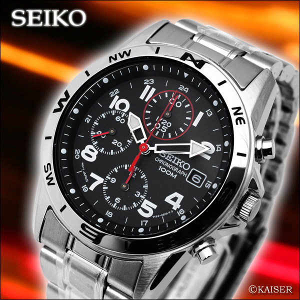 セイコー（SEIKO）/腕時計（リスト・ウオッチ）/逆輸入/SK-SND375P-SV/クロノグラフ/逆輸入/男女兼用クオーツ式（クォーツ式）腕時計/リスト・ウオッチ（リストウオッチ）/ジェット・ブラック×プラチナ・シルバー×レッド