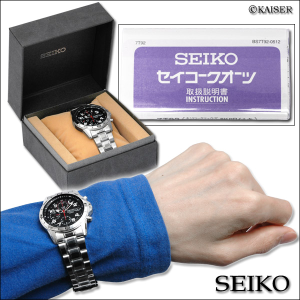 セイコー（SEIKO）/腕時計（リスト・ウオッチ）/逆輸入/SK-SND375P-SV/クロノグラフ/逆輸入/男女兼用クオーツ式（クォーツ式）腕時計/リスト・ウオッチ（リストウオッチ）/ジェット・ブラック×プラチナ・シルバー×レッド
