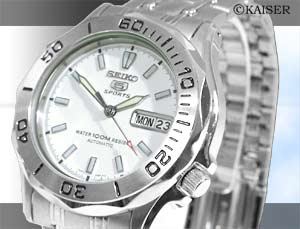セイコー（SEIKO）／腕時計（リスト・ウオッチ）／SK/SNK027K／オートマティック腕時計（リスト・ウオッチ/リストウオッチ）／５　スポーツ（ファイブ・スポーツ）／オールステンレス／シルバー＋ホワイト／フェイスの拡大